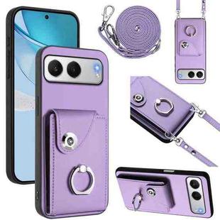 For OnePlus Nord 4 Organ Card Bag Ring Holder Phone Case with Long Lanyard(Purple)