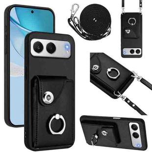 For OnePlus Nord 4 Organ Card Bag Ring Holder Phone Case with Long Lanyard(Black)