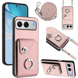 For OnePlus Nord 4 Organ Card Bag Ring Holder Phone Case with Long Lanyard(Pink)