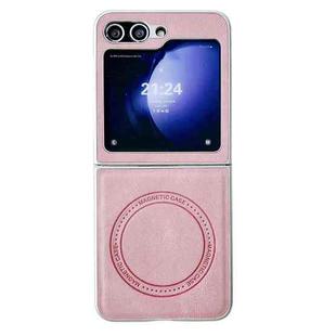 For Samsung Galaxy Z Flip5 Skin Feel Leather Texture MagSafe Pearlescent Paint Shockproof Phone Case(Pink)
