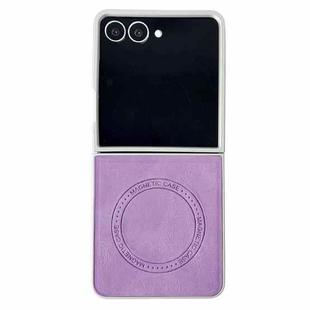 For Samsung Galaxy Z Flip7 5G Skin Feel Leather Texture MagSafe Pearlescent Paint Shockproof Phone Case(Purple)