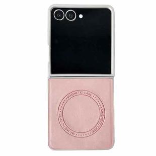 For Samsung Galaxy Z Flip7 5G Skin Feel Leather Texture MagSafe Pearlescent Paint Shockproof Phone Case(Pink)