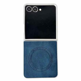 For Samsung Galaxy Z Flip7 5G Skin Feel Leather Texture MagSafe Pearlescent Paint Shockproof Phone Case(Blue)
