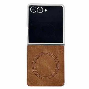 For Samsung Galaxy Z Flip7 5G Skin Feel Leather Texture MagSafe Pearlescent Paint Shockproof Phone Case(Brown)