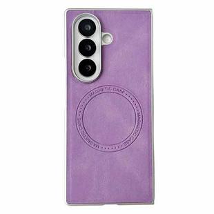 For Samsung Galaxy Z Fold7 5G Skin Feel Leather Texture MagSafe Pearlescent Paint Shockproof Phone Case(Purple)