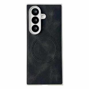 For Samsung Galaxy Z Fold7 5G Skin Feel Leather Texture MagSafe Pearlescent Paint Shockproof Phone Case(Black)