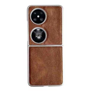 For Huawei P50 Pocket Skin Feel Leather Texture Pearlescent Paint Shockproof Phone Case(Brown)