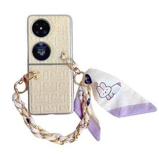 For Huawei P50 Pocket Gradient Leather Texture Scarf Bracelet Shockproof Phone Case(Beige)