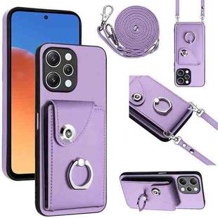 For Xiaomi Redmi 12 4G Global Organ Card Bag Ring Holder Phone Case with Long Lanyard(Purple)