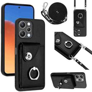 For Xiaomi Redmi 12 4G Global Organ Card Bag Ring Holder Phone Case with Long Lanyard(Black)