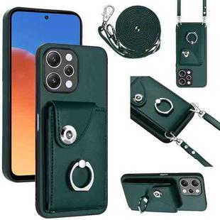 For Xiaomi Redmi 12 4G Global Organ Card Bag Ring Holder Phone Case with Long Lanyard(Green)