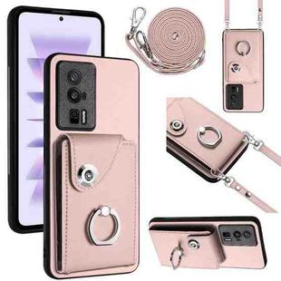 For Xiaomi Redmi K60 / K60 Pro Organ Card Bag Ring Holder Phone Case with Long Lanyard(Pink)