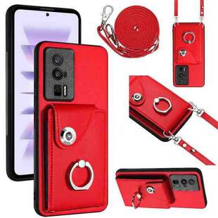 For Xiaomi Redmi K60 / K60 Pro Organ Card Bag Ring Holder Phone Case with Long Lanyard(Red)