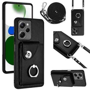 For Xiaomi Redmi Note 12 Pro Speed Organ Card Bag Ring Holder Phone Case with Long Lanyard(Black)