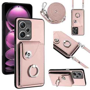 For Xiaomi Redmi Note 12 Pro+ 5G Global Organ Card Bag Ring Holder Phone Case with Long Lanyard(Pink)