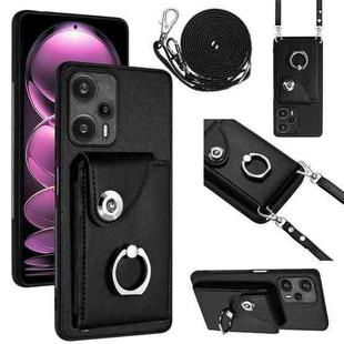 For Xiaomi Redmi Note 12 Turbo Organ Card Bag Ring Holder Phone Case with Long Lanyard(Black)