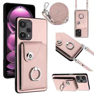 For Xiaomi Redmi Note 12 Turbo Organ Card Bag Ring Holder Phone Case with Long Lanyard(Pink)