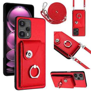 For Xiaomi Redmi Note 12 Turbo Organ Card Bag Ring Holder Phone Case with Long Lanyard(Red)