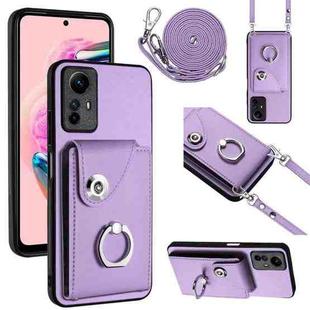 For Xiaomi Redmi Note 12S 4G Global Organ Card Bag Ring Holder Phone Case with Long Lanyard(Purple)