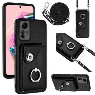 For Xiaomi Redmi Note 12S 4G Global Organ Card Bag Ring Holder Phone Case with Long Lanyard(Black)