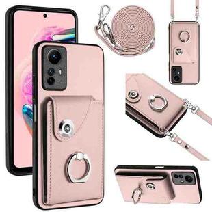 For Xiaomi Redmi Note 12S 4G Global Organ Card Bag Ring Holder Phone Case with Long Lanyard(Pink)