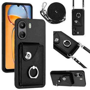 For Xiaomi Redmi 13C 4G / Poco C65 Organ Card Bag Ring Holder Phone Case with Long Lanyard(Black)
