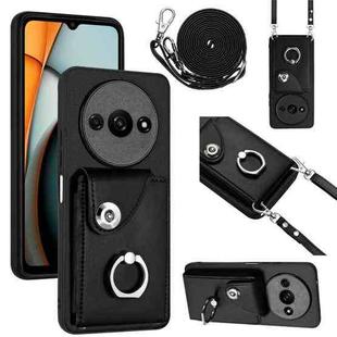 For Xiaomi Redmi A3 4G Organ Card Bag Ring Holder Phone Case with Long Lanyard(Black)