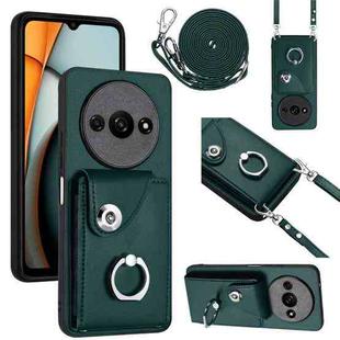 For Xiaomi Redmi A3 4G Organ Card Bag Ring Holder Phone Case with Long Lanyard(Green)