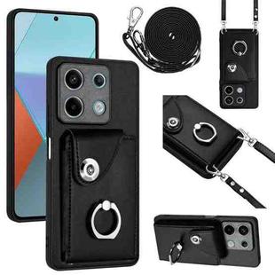 For Xiaomi Redmi Note 13 5G Global Organ Card Bag Ring Holder Phone Case with Long Lanyard(Black)