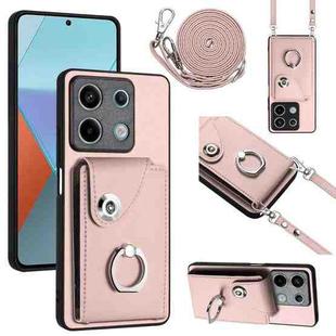 For Xiaomi Redmi Note 13 5G Global Organ Card Bag Ring Holder Phone Case with Long Lanyard(Pink)