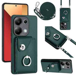 For Xiaomi Redmi Note 13 Pro 4G Global Organ Card Bag Ring Holder Phone Case with Long Lanyard(Green)