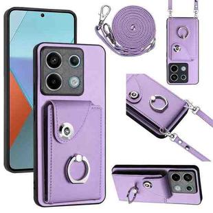 For Xiaomi Redmi Note 13 Pro 5G Global Organ Card Bag Ring Holder Phone Case with Long Lanyard(Purple)