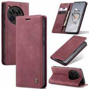 For OnePlus 12 CaseMe 013 Retro Frosted Flip Leather Phone Case(Wine Red)