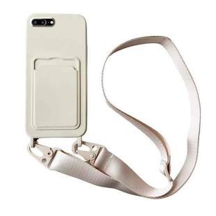 For iPhone 8 Plus / 7 Plus Card Slot Liquid Silicone Phone Case with Lanyard(White)