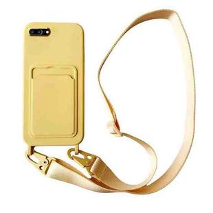 For iPhone 8 Plus / 7 Plus Card Slot Liquid Silicone Phone Case with Lanyard(Yellow)
