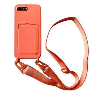 For iPhone 8 Plus / 7 Plus Card Slot Liquid Silicone Phone Case with Lanyard(Orange)