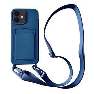 For iPhone 12 Card Slot Liquid Silicone Phone Case with Lanyard(Royal Blue)