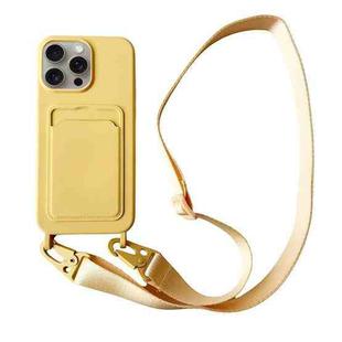 For iPhone 12 Pro Card Slot Liquid Silicone Phone Case with Lanyard(Yellow)