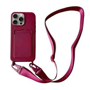 For iPhone 14 Pro Card Slot Liquid Silicone Phone Case with Lanyard(Wine Red)