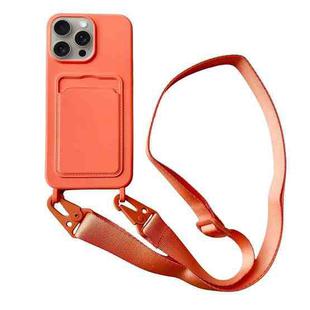 For iPhone 14 Pro Max Card Slot Liquid Silicone Phone Case with Lanyard(Orange)