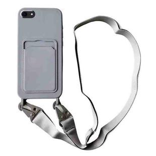 For iPhone SE 2022 / 2020 Card Slot Liquid Silicone Phone Case with Lanyard(Grey)