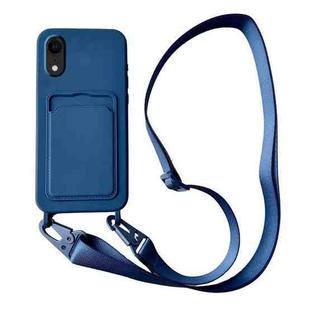 For iPhone XR Card Slot Liquid Silicone Phone Case with Lanyard(Royal Blue)