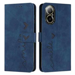 For Realme C67 4G Global Skin Feel Heart Embossed Leather Phone Case with Long Lanyard(Blue)