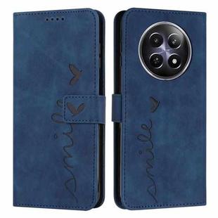 For Realme 12 5G Skin Feel Heart Embossed Leather Phone Case with Long Lanyard(Blue)
