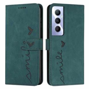 For Realme C65 4G Skin Feel Heart Embossed Leather Phone Case with Long Lanyard(Green)