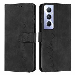 For Realme C65 4G Skin Feel Heart Embossed Leather Phone Case with Long Lanyard(Black)