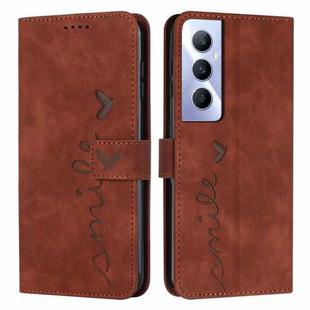 For Realme C65 4G Skin Feel Heart Embossed Leather Phone Case with Long Lanyard(Brown)