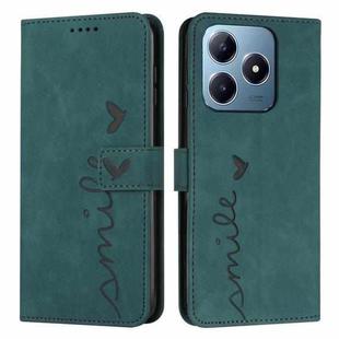 For Realme C63 Skin Feel Heart Embossed Leather Phone Case with Long Lanyard(Green)