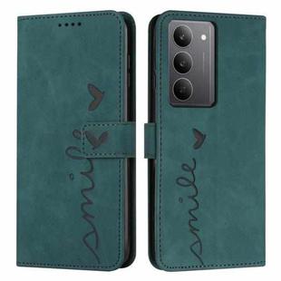 For Realme C75 / V60 Pro Skin Feel Heart Embossed Leather Phone Case with Long Lanyard(Green)