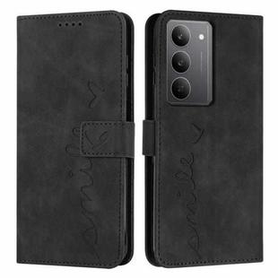 For Realme C75 / V60 Pro Skin Feel Heart Embossed Leather Phone Case with Long Lanyard(Black)